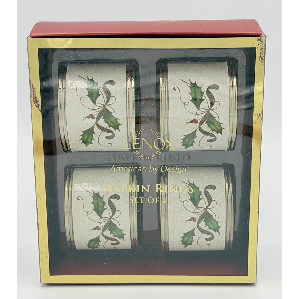 Lenox American by Design Christmas Napkin Rings Set of 4 Multi Nouveau Holly NEW